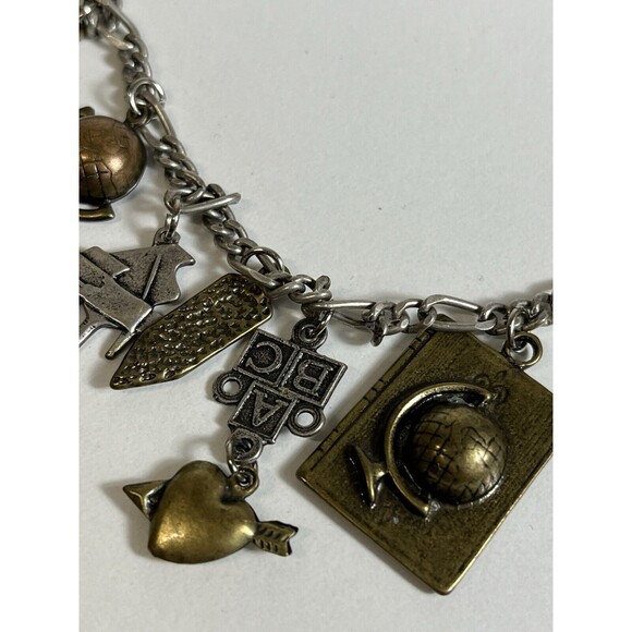 Silver Necklace Teacher Charms‎ Apple, Ruler, Pencil Calculator, globe, Book ect - Picture 5 of 9